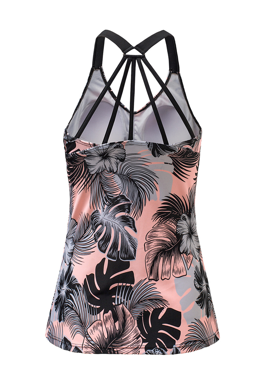 Pink Floral Printed Strappy Raceback Swimwear Top