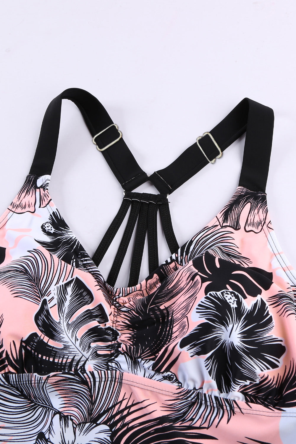 Pink Floral Printed Strappy Raceback Swimwear Top