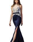 High Neck Lace Slit Maxi Dress