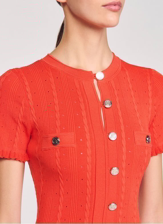 VERV Orange Button Up Knit Midi Dress