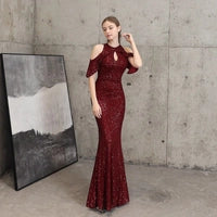 Sequin Cold Shoulder Maxi Gown