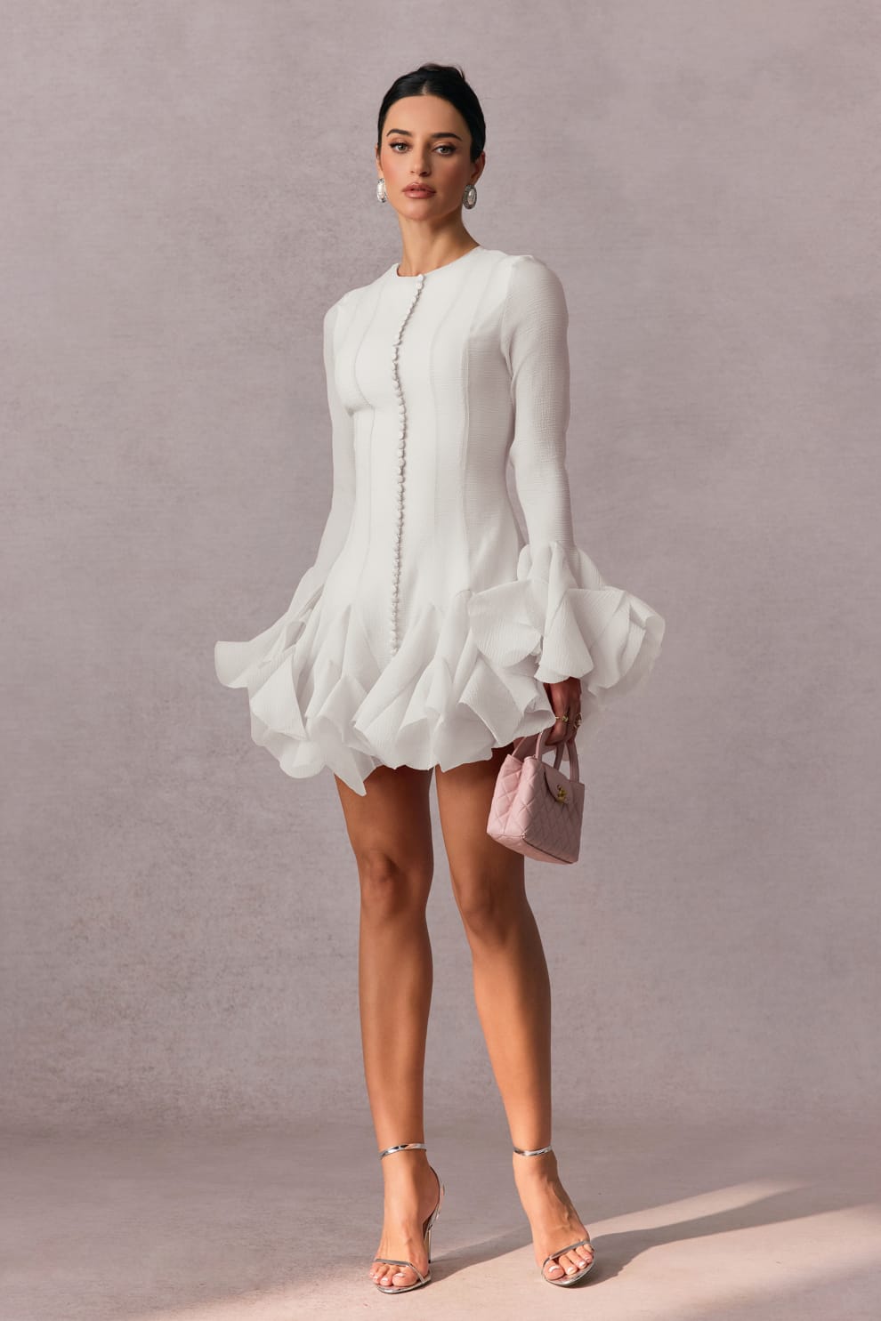 Trumpet Sleeves Short Ruffles Dress