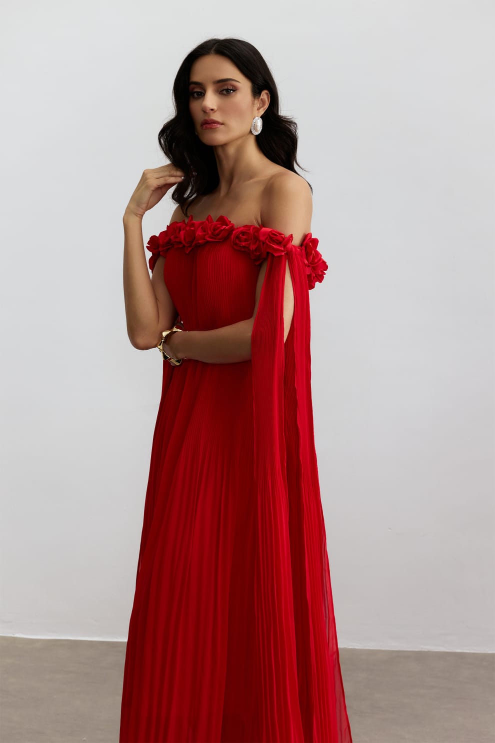 Chiffon sexy long dress rose stereoscopic maxi dress