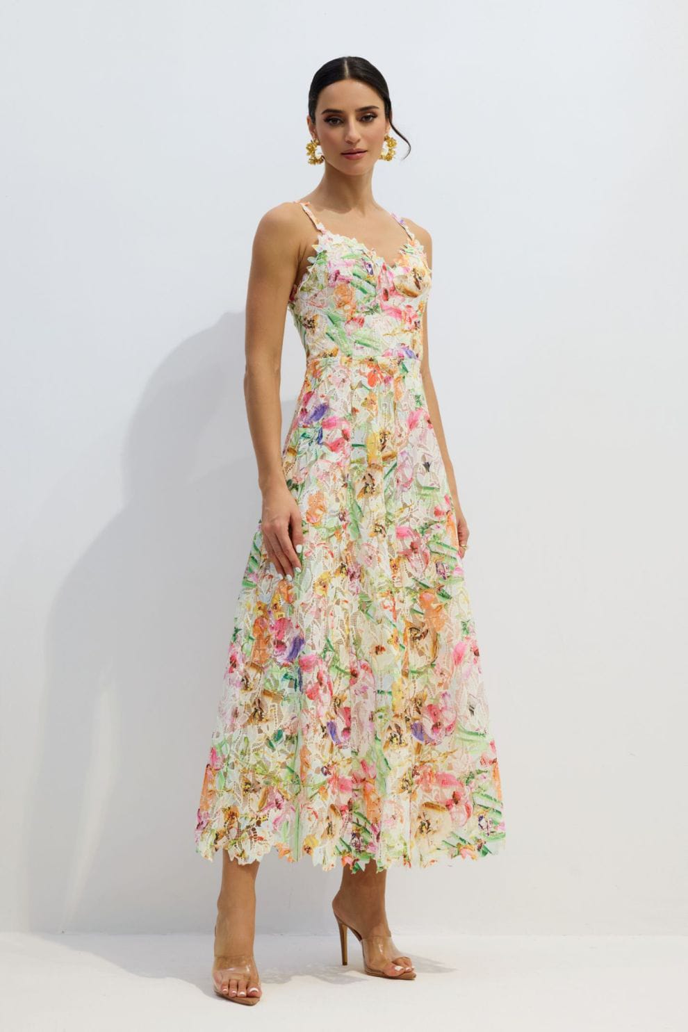 Multicolor Lace Embroidery Maxi Dress