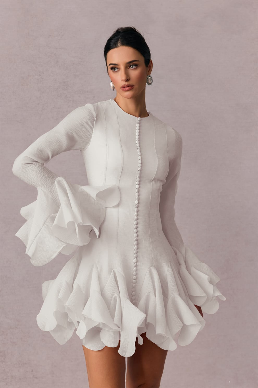 Trumpet Sleeves Short Ruffles Dress