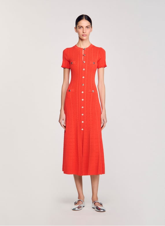 VERV Orange Button Up Knit Midi Dress